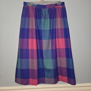 Vintage Plaid Wool A-Line Full Purple Pink Green Large Skirt Academia Preppy